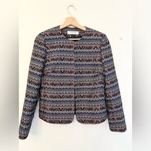 Tahari jacquard metallic patterned blazer top holiday unique fun fall work